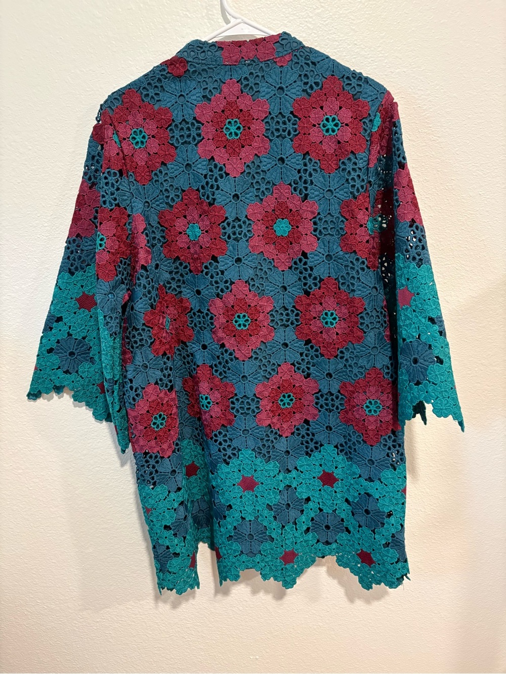 NWT J.Marie Crochet Floral Shift Dress in Teal and Magenta - Picture 6 of 7